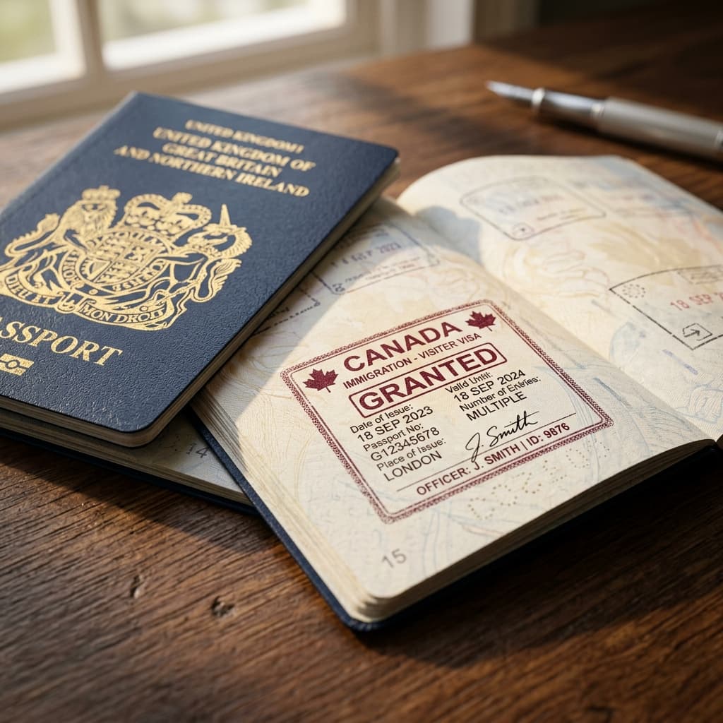 Visa stamp pages in a passport